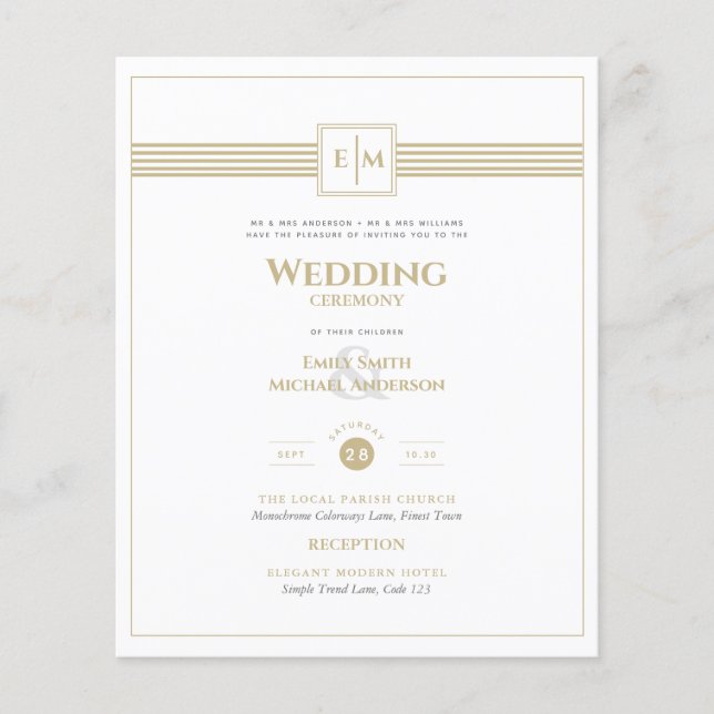 Prospectus 11,4 Cm X 14,2 Cm Monogramme classique Mariage officiel Invitation d (Devant)