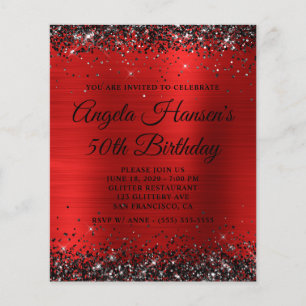 Prospectus 11,4 Cm X 14,2 Cm Monogramme Papier Aluminium Rouge Paillettes Noire
