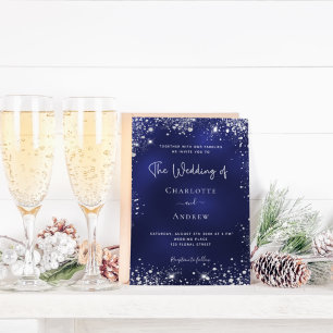 Prospectus 11,4 Cm X 14,2 Cm Navy blue silver glitter budget wedding invitation