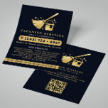 Prospectus 11,4 Cm X 14,2 Cm Navy & Gold House Cleaning Services QR Code<br><div class="desc">Modern,  elegant navy and gold cleaning services business flyer. Design features faux foil texture gold logo with cleaning icons ,  your name or business name and contact number,  serviced on the front. Personalize further with your contact details in the back. Perfect for domestic and industrial cleaning services.</div>