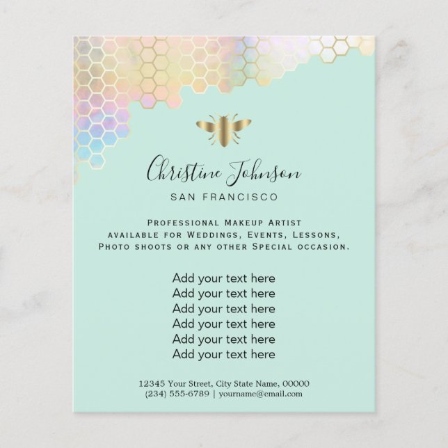 Prospectus 11,4 Cm X 14,2 Cm nid d'abeille sur fond de menthe (Devant)