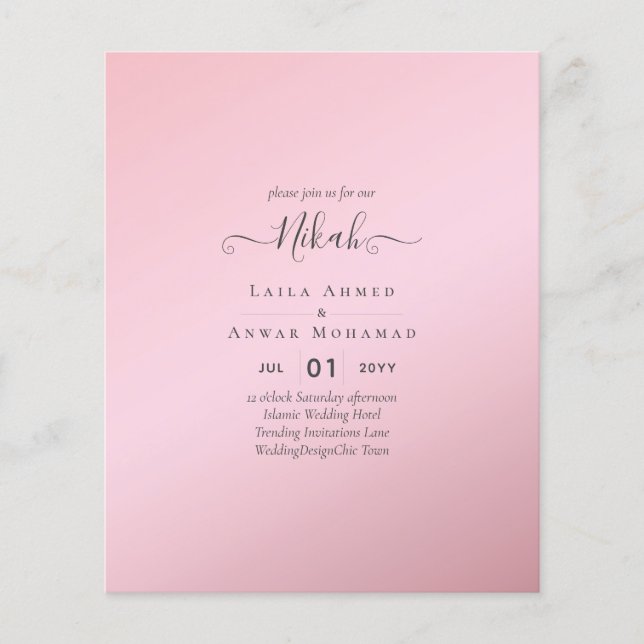 Prospectus 11,4 Cm X 14,2 Cm NIKAH - Budget - Invitations de mariage islamique  (Devant)