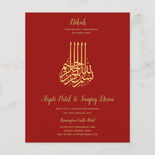 Prospectus 11,4 Cm X 14,2 Cm Nikah - Red Gold Islam Motif Mariage Invite
