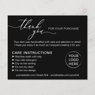 Prospectus 11,4 Cm X 14,2 Cm Noir Merci Lavage Conseils d'entretien Instruction