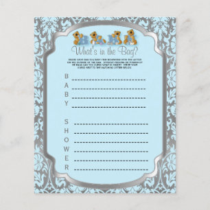 Prospectus 11,4 Cm X 14,2 Cm Nounours de Damas bleu et argent - Jeu
