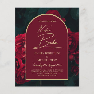Prospectus 11,4 Cm X 14,2 Cm NUESTRA BODA Red Roses Forest Green INVITATION d'h