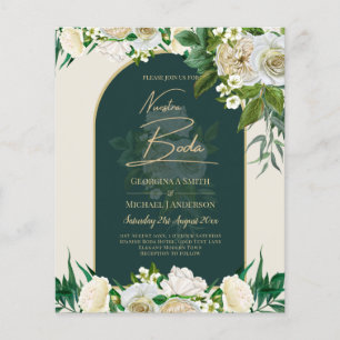 Prospectus 11,4 Cm X 14,2 Cm NUESTRA BODA Vert Or Blanc Roses INVITATION d'hive