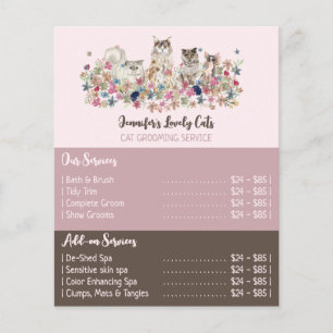 Prospectus 11,4 Cm X 14,2 Cm Offres de service de toilettage pour chats Brochur