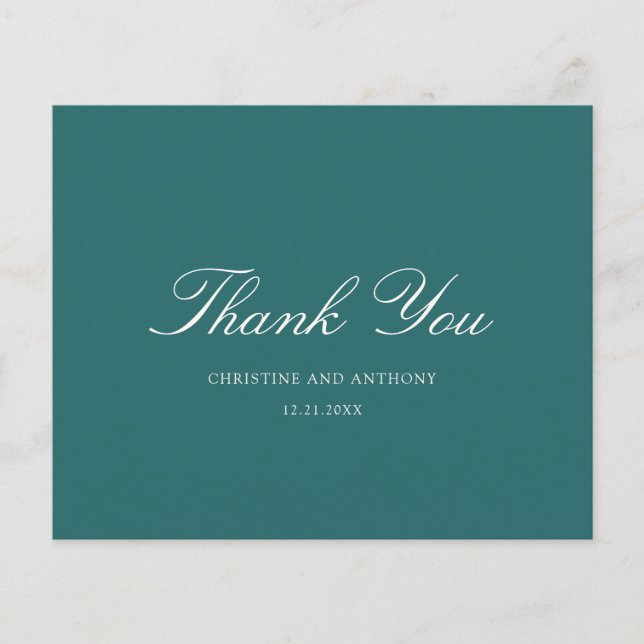 Prospectus 11,4 Cm X 14,2 Cm Old Money Teal Classic Wedding Thank You Card (Devant)