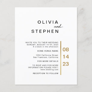 Prospectus 11,4 Cm X 14,2 Cm Or et blanc. Mariage de typographie minimaliste él