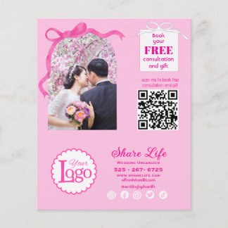 Prospectus 11,4 Cm X 14,2 Cm Organisateur de mariage Ruban Rose Flyer d'entrepr