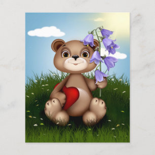 Prospectus 11,4 Cm X 14,2 Cm Ours tenant un bouquet de fleurs-30926