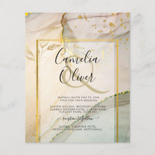 Prospectus 11,4 Cm X 14,2 Cm Oyster Pearl Gold MARIAGE Encre d'alcool Abstraite