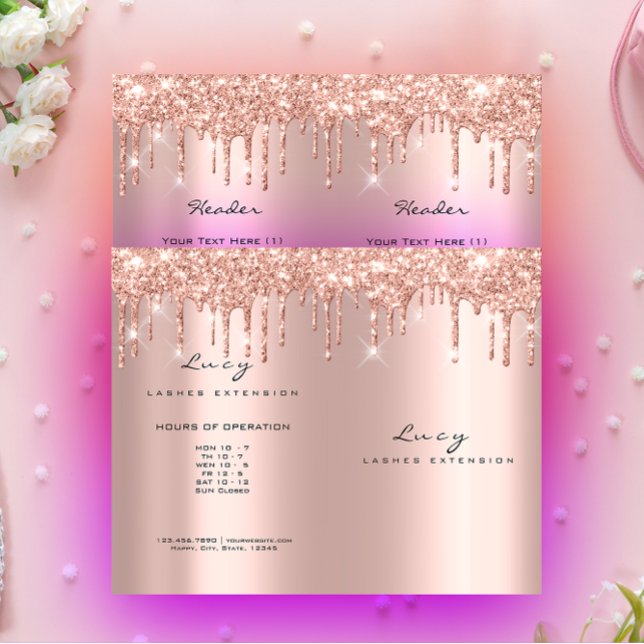 Prospectus 11,4 Cm X 14,2 Cm Paillettes de Maquillage pour les Yeux Prix des Ci (Spark Glitter Makeup Eye Lash Prices Leaflet Rose Flyer)