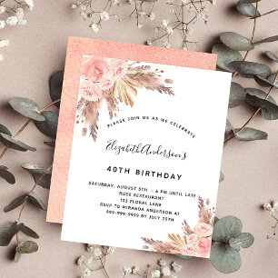 Prospectus 11,4 Cm X 14,2 Cm Pampas d'anniversaire rose or fleurie invitation b