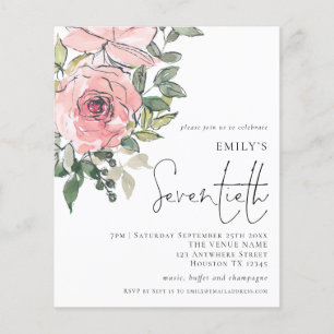 Prospectus 11,4 Cm X 14,2 Cm PAPER Blush Pink Florals Seventieth Invitation