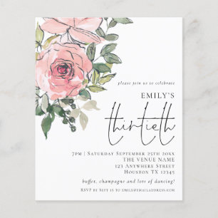 Prospectus 11,4 Cm X 14,2 Cm PAPER Blush Rose Florals Trente Anniversaire Invit