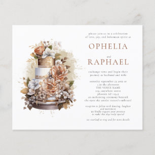 Prospectus 11,4 Cm X 14,2 Cm PAPER Boho Cake Florals Bohemian Wedding Invitatio