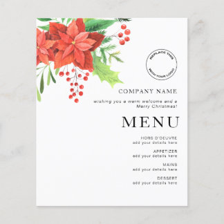 Prospectus 11,4 Cm X 14,2 Cm PAPER Corporate Logo Poinsettia Christmas Menu