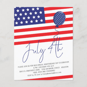 Prospectus 11,4 Cm X 14,2 Cm PAPER Drapeau Balloon 4 Juillet BBQ Invitation