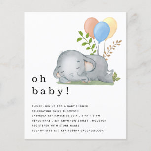 Prospectus 11,4 Cm X 14,2 Cm PAPER Elephant Blue Boy Baby shower Invitation