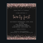 Prospectus 11,4 Cm X 14,2 Cm PAPER | Rose Gold Glitter Black 21st Party Invite<br><div class="desc">Rose Gold Glitter Black 21st Birthday Party Invitation. A great value PAPER (not card) alternative WITHOUT ENVELOPES at SMALLER size 4.5” x 5.6” and at a budget price. (Standard A6 envelopes are the nearest size to fit). Elegant rose gold faux glitter confetti borders are at the top and bottom and...</div>