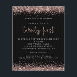 Prospectus 11,4 Cm X 14,2 Cm PAPER | Rose Gold Glitter Black 21st Party Invite<br><div class="desc">Rose Gold Glitter Black 21st Birthday Party Invitation. A great value PAPER (not card) alternative WITHOUT ENVELOPES at SMALLER size 4.5” x 5.6” and at a budget price. (Standard A6 envelopes are the nearest size to fit). Elegant rose gold faux glitter confetti borders are at the top and bottom and...</div>