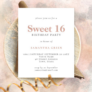 Prospectus 11,4 Cm X 14,2 Cm PAPER Simple Texte Blush Sweet 16 Invitation d'ann