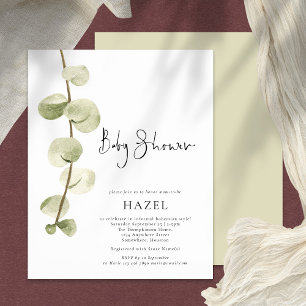 Prospectus 11,4 Cm X 14,2 Cm PAPIER Baby shower de script Eucalyptus aquarell
