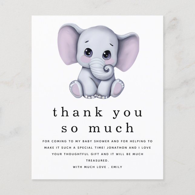 Prospectus 11,4 Cm X 14,2 Cm PAPIER Baby shower Eléphant mignon Merci (Devant)