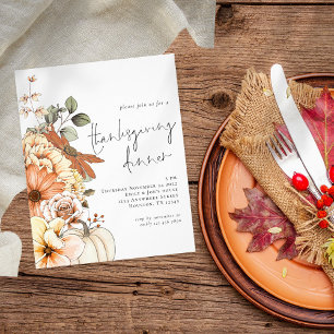 Prospectus 11,4 Cm X 14,2 Cm PAPIER Citrouille Floral Thankgiving Dîner Invitat