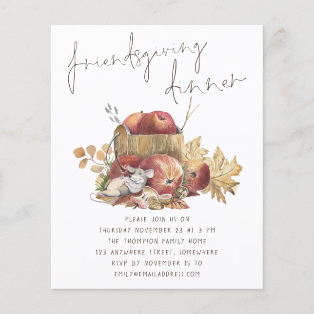 Prospectus 11,4 Cm X 14,2 Cm PAPIER | Cute Mouse Friendsgiving Diner Invitation (Devant)