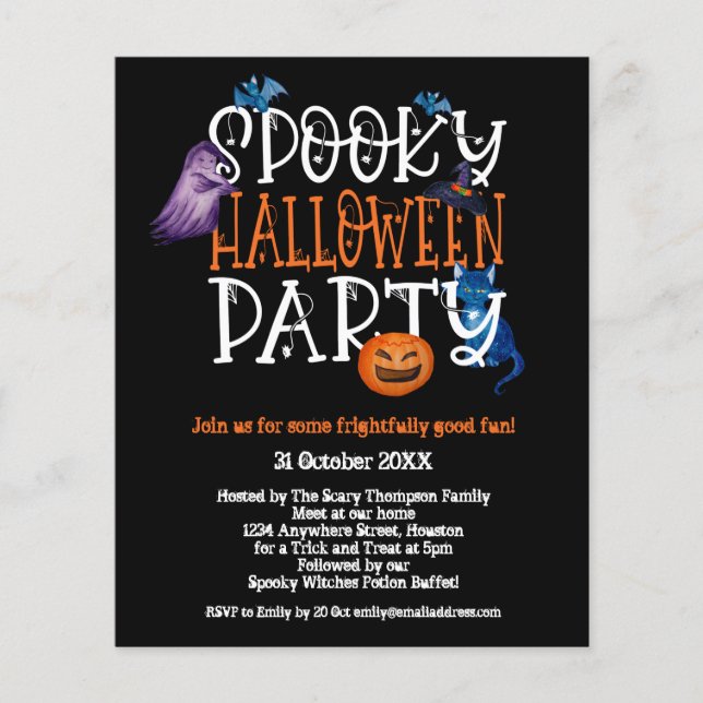 Prospectus 11,4 Cm X 14,2 Cm PAPIER | Éffrayant Halloween Party Black Invitatio (Devant)