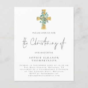 Prospectus 11,4 Cm X 14,2 Cm PAPIER   Eucalyptus Cross Script Christening Invit