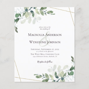 Prospectus 11,4 Cm X 14,2 Cm PAPIER Eucalyptus Faire-part de mariage or vert