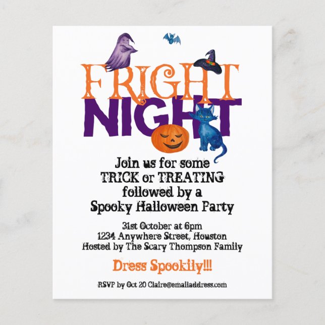 Prospectus 11,4 Cm X 14,2 Cm PAPIER | Fright Night Halloween Fête Invitation (Devant)