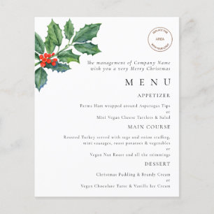 Prospectus 11,4 Cm X 14,2 Cm PAPIER Holly Berries Logo Noël Menu