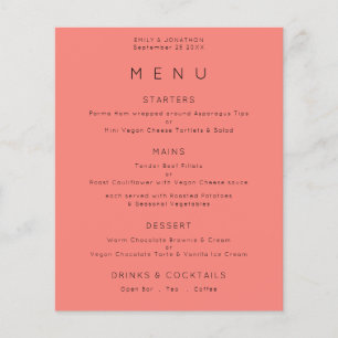 Prospectus 11,4 Cm X 14,2 Cm PAPIER Menu Mariage rose Rose de corail de texte