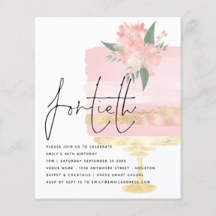 Prospectus 11,4 Cm X 14,2 Cm PAPIER   Pink Gold Birthday Cake 40th Party Invita
