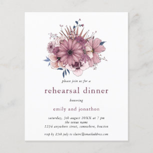 Prospectus 11,4 Cm X 14,2 Cm PAPIER Purple Florals Répétition Dîner Invitatio
