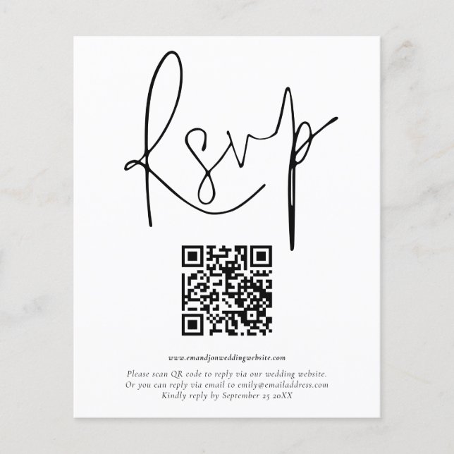 Prospectus 11,4 Cm X 14,2 Cm PAPIER | QR Code Script Wedding RSVP (Devant)