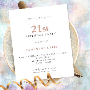 Prospectus 11,4 Cm X 14,2 Cm PAPIER Simple Texte Blush 21e Invitation anniversa