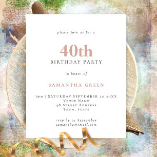 Prospectus 11,4 Cm X 14,2 Cm PAPIER Simple Texte Blush 40e Invitation anniversa