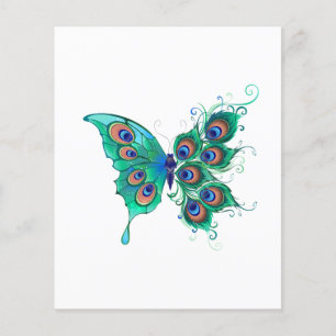 Prospectus 11,4 Cm X 14,2 Cm Papillon aux plumes de paon vert