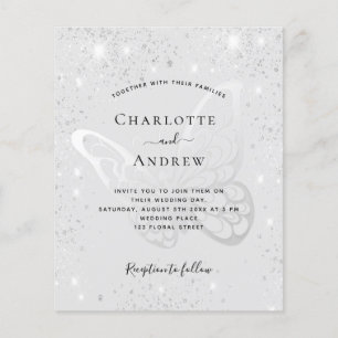 Prospectus 11,4 Cm X 14,2 Cm Parties scintillant argent papillon mariage invita