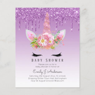 Prospectus 11,4 Cm X 14,2 Cm PARTIES SCINTILLANT BUDGET Invitation Unicorn Baby