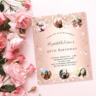 Prospectus 11,4 Cm X 14,2 Cm Parties scintillant d'anniversaire rose or photo b
