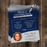 Prospectus 11,4 Cm X 14,2 Cm Parties scintillant d'argent du notaire mobile Mar<br><div class="desc">Service Notaire Mobile Marine Blue & Silver Parties scintillant Flyers photo.</div>