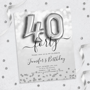 Prospectus 11,4 Cm X 14,2 Cm Parties scintillant de ballons d'argent Invitation