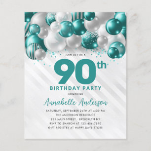 Prospectus 11,4 Cm X 14,2 Cm Parties scintillant de ballons d'argent Turquoise 
